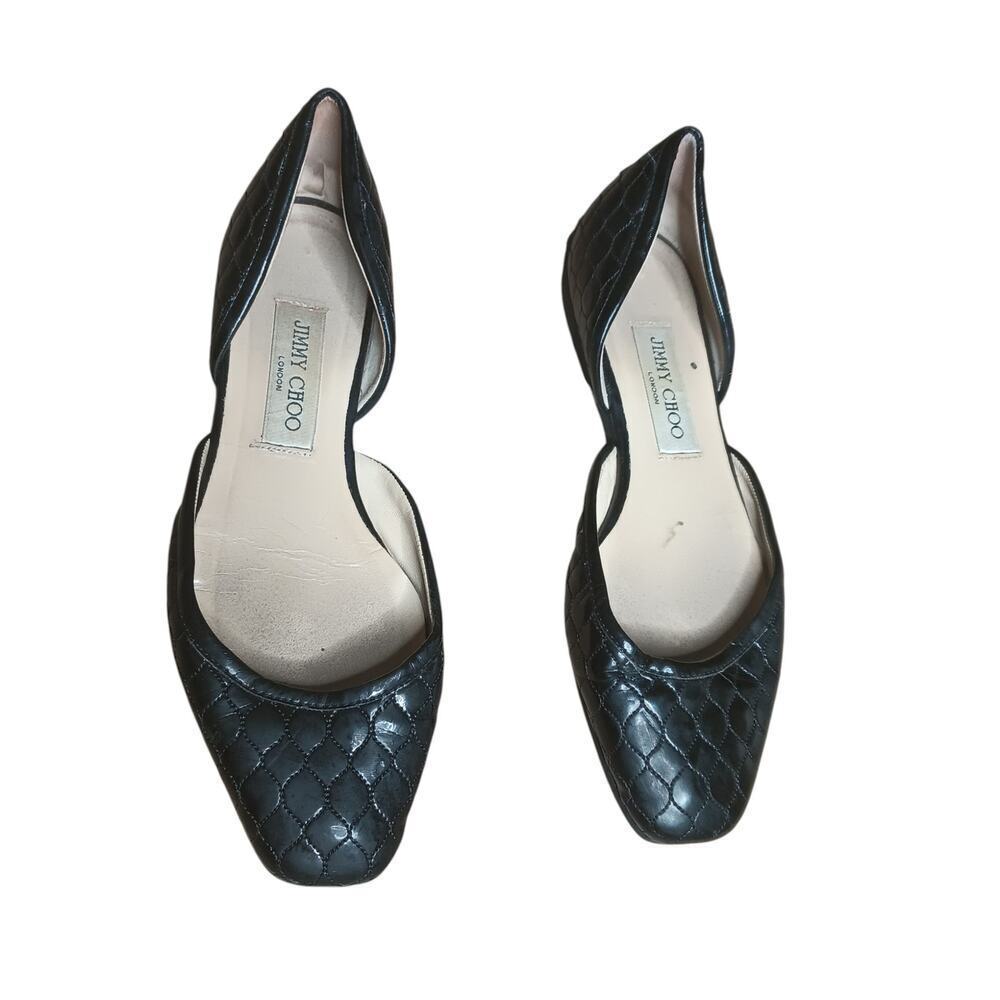 Jimmy Choo Black Quilted Leather Flats Size 37.5 Made in Italy Designer Shoes - Picture 2 of 14